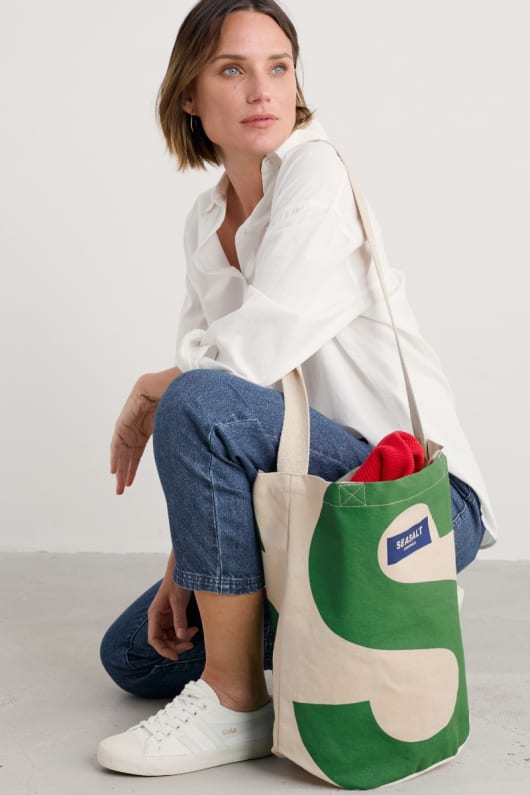 lona verde seasalt logotipo de la bolsa de asas