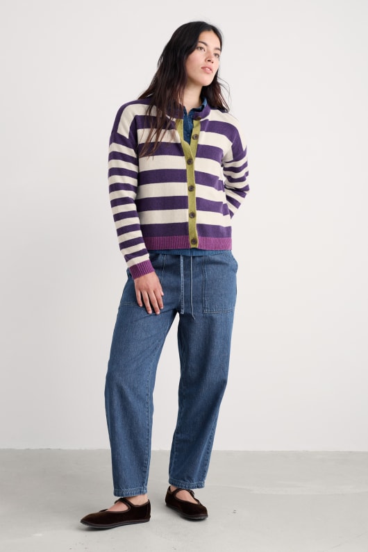 pinwell cardigan de rayas hechas con lana de oveja