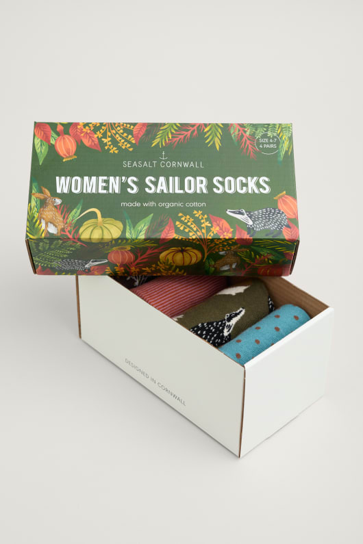 caja de regalo de 4 de fauna silvestre patrón de las mujeres de marinero calcetines