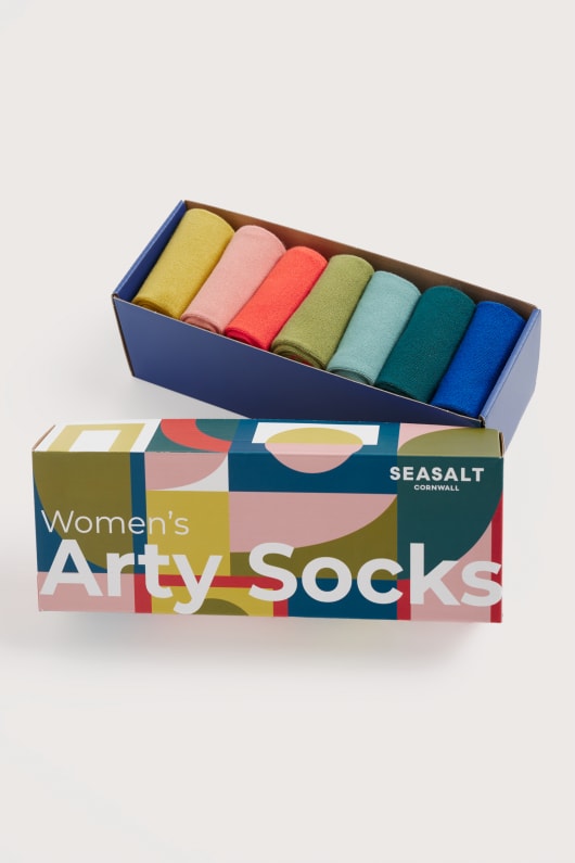 caja de regalo de 7 de mujeres arty calcetines llanura